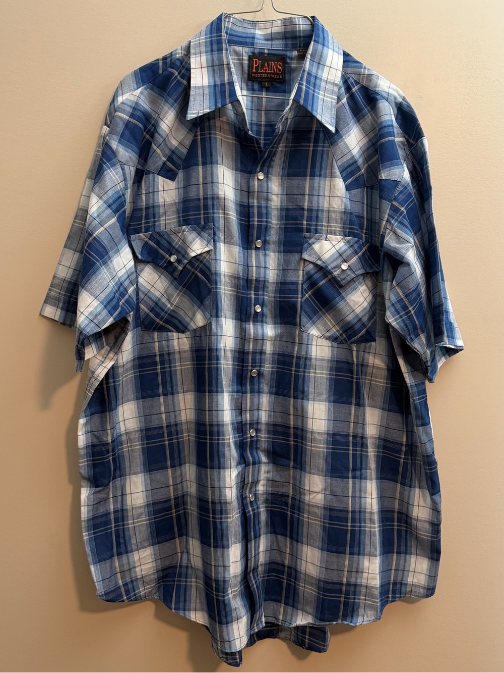 Plains Westernwear Blue & White Plaid Short-Sleeve Button-Down Shirt